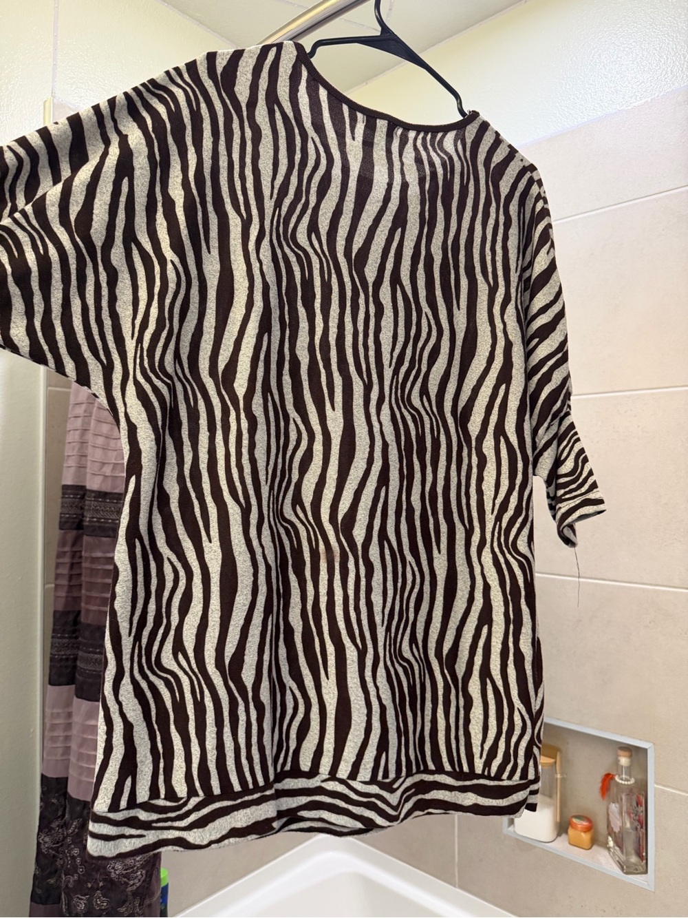 Zebra-Print Short Sleeve Crewneck Sweater - Black & Cream